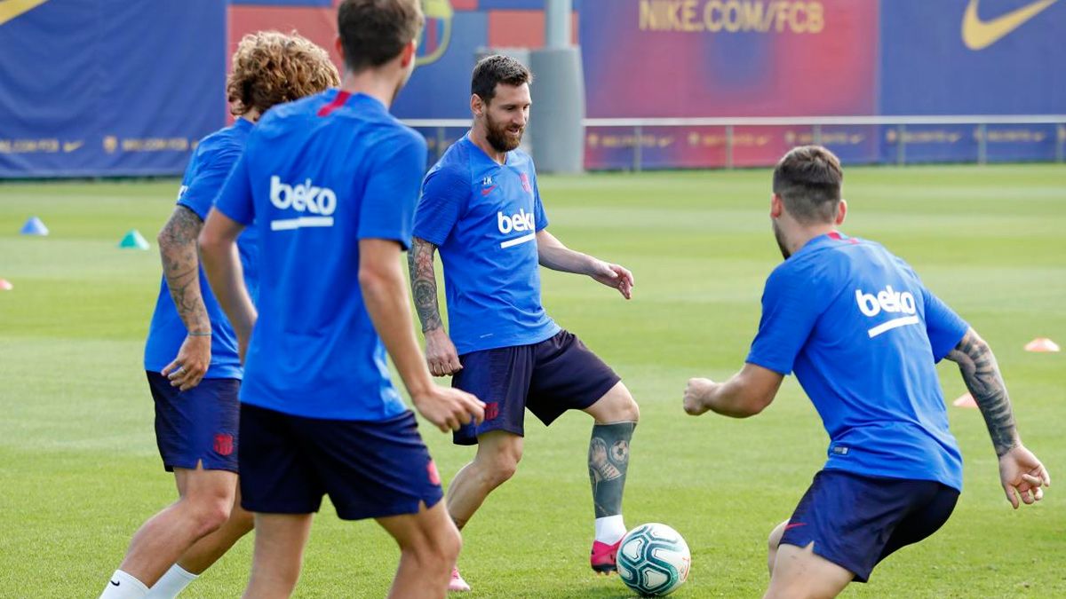 Leo Messi in a training session of FC Barcelona