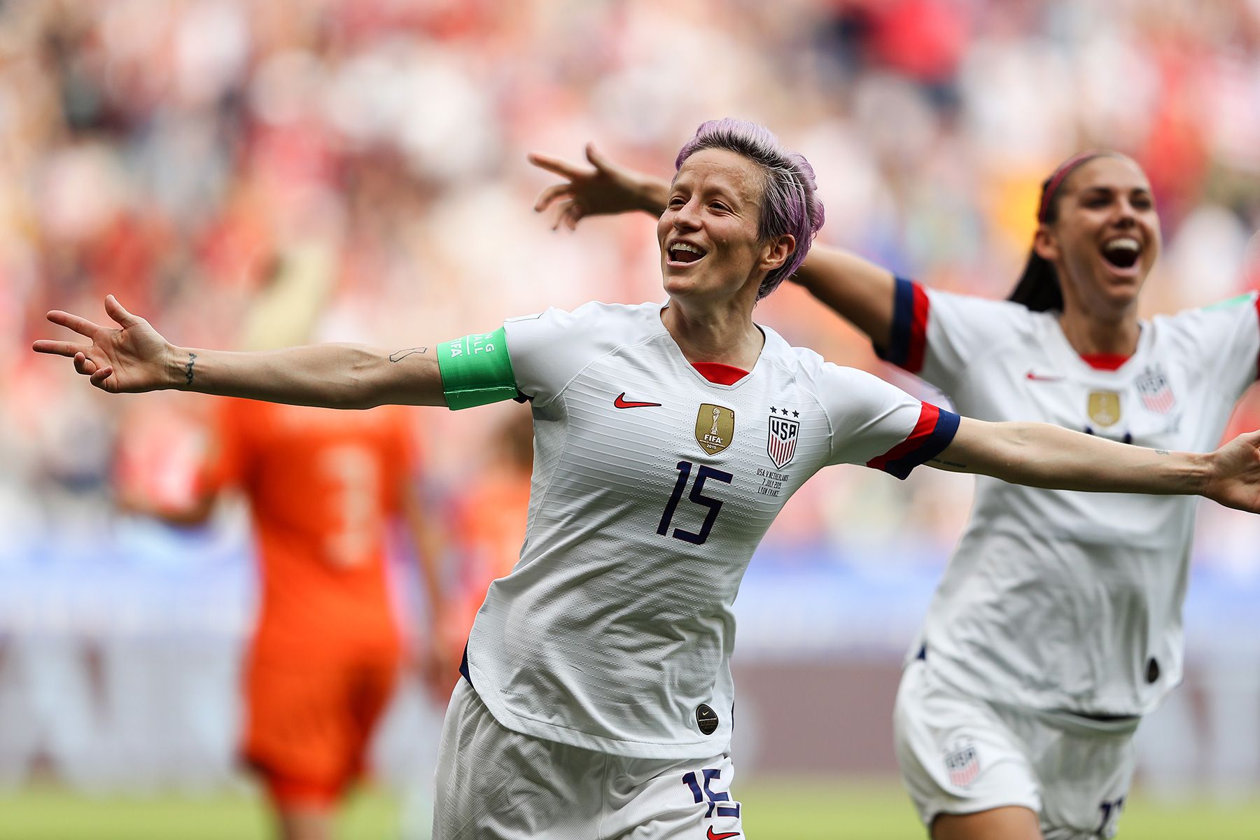 Megan Rapinoe celebrates the goal of the final of the World-wide