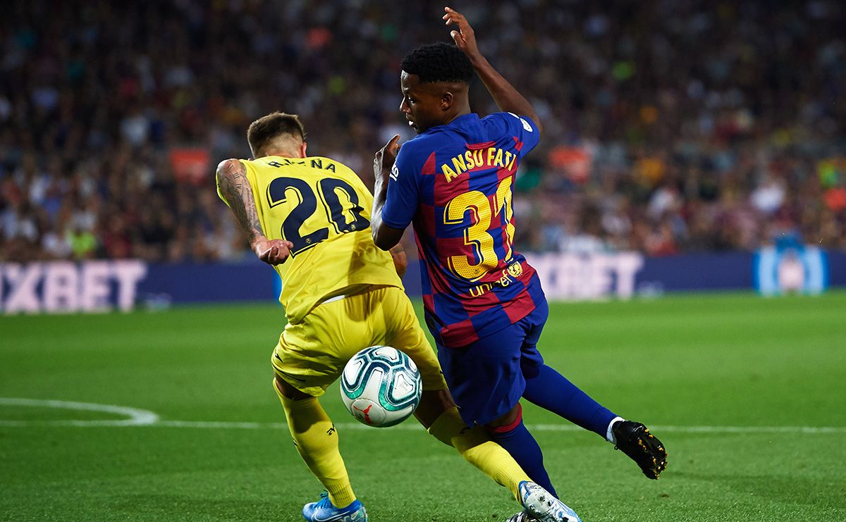 Ansu Fati, durante el partido contra el Villarreal en el Camp Nou