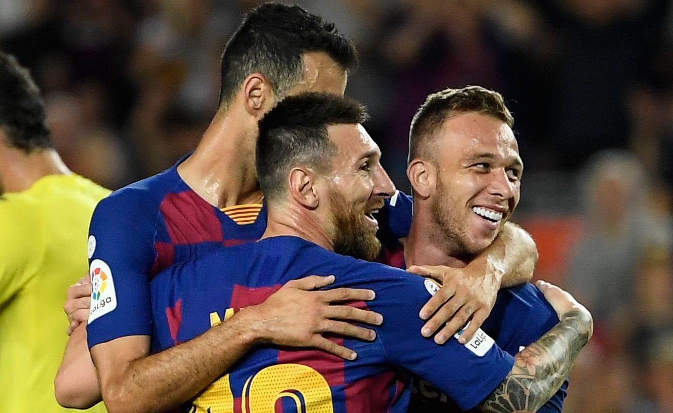 Los jugadores del FC Barcelona celebran un gol