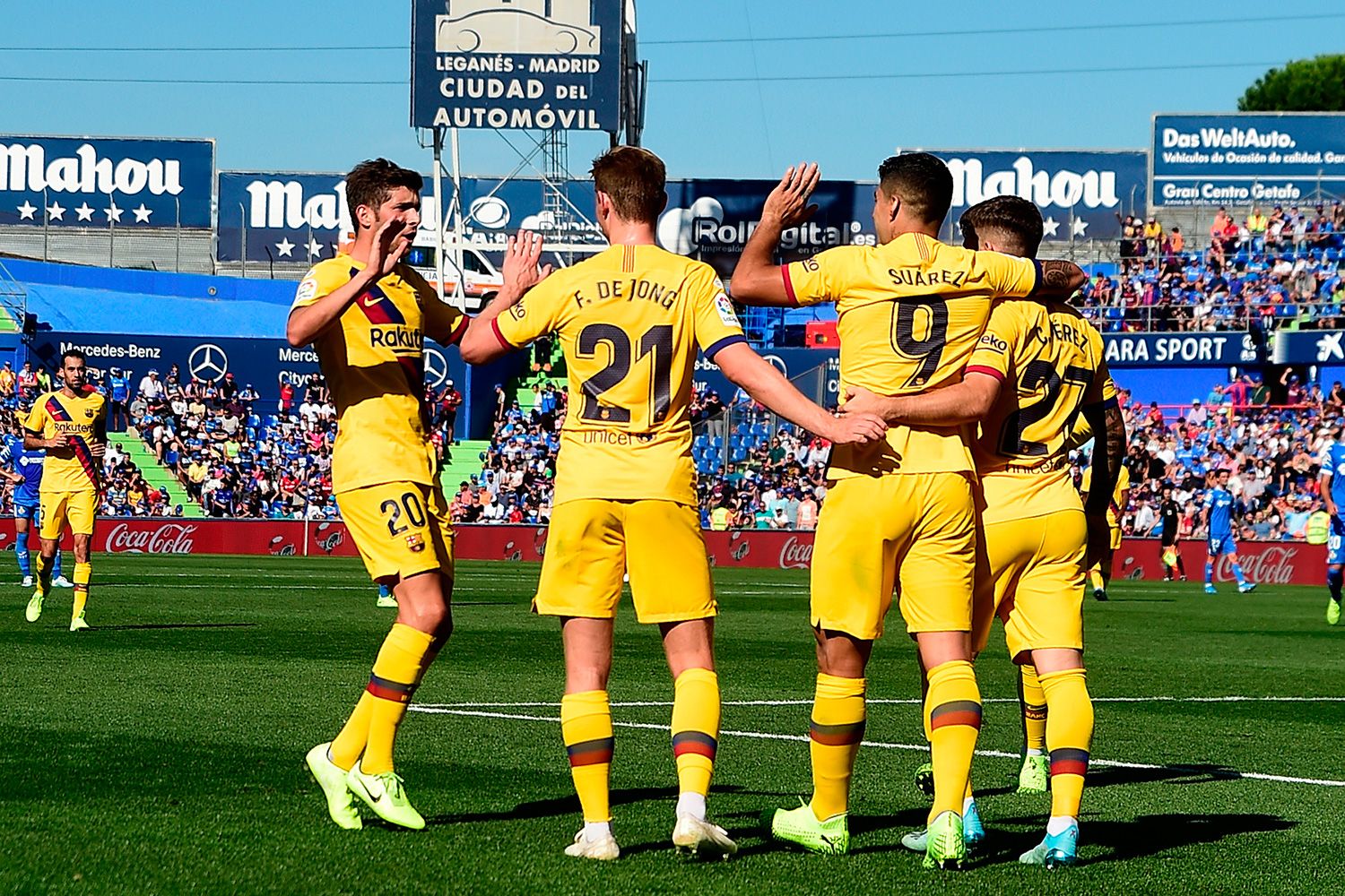 Los jugadores del Barça celebran un gol contra el Getafe