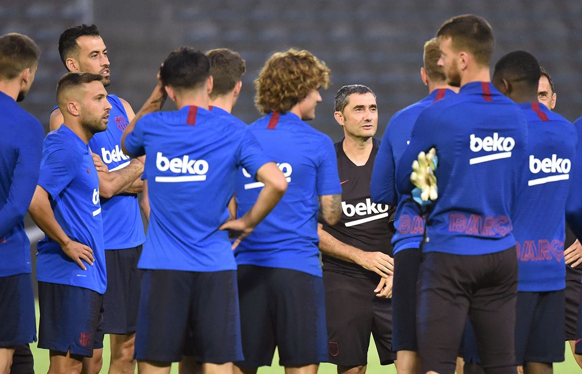 El FC Barcelona, durante un entreno a las órdenes de Valverde