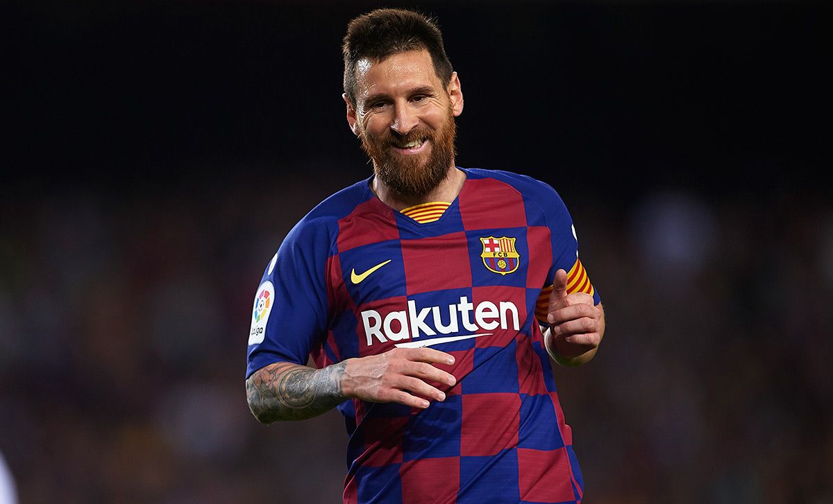 Leo Messi, celebrando el gol de falta contra el Sevilla
