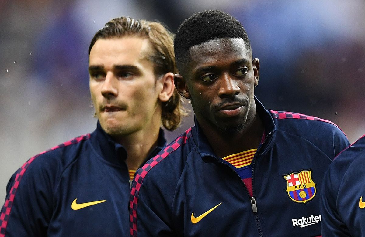 Ousmane Dembélé and Antoine Griezmann, before a match with Barça