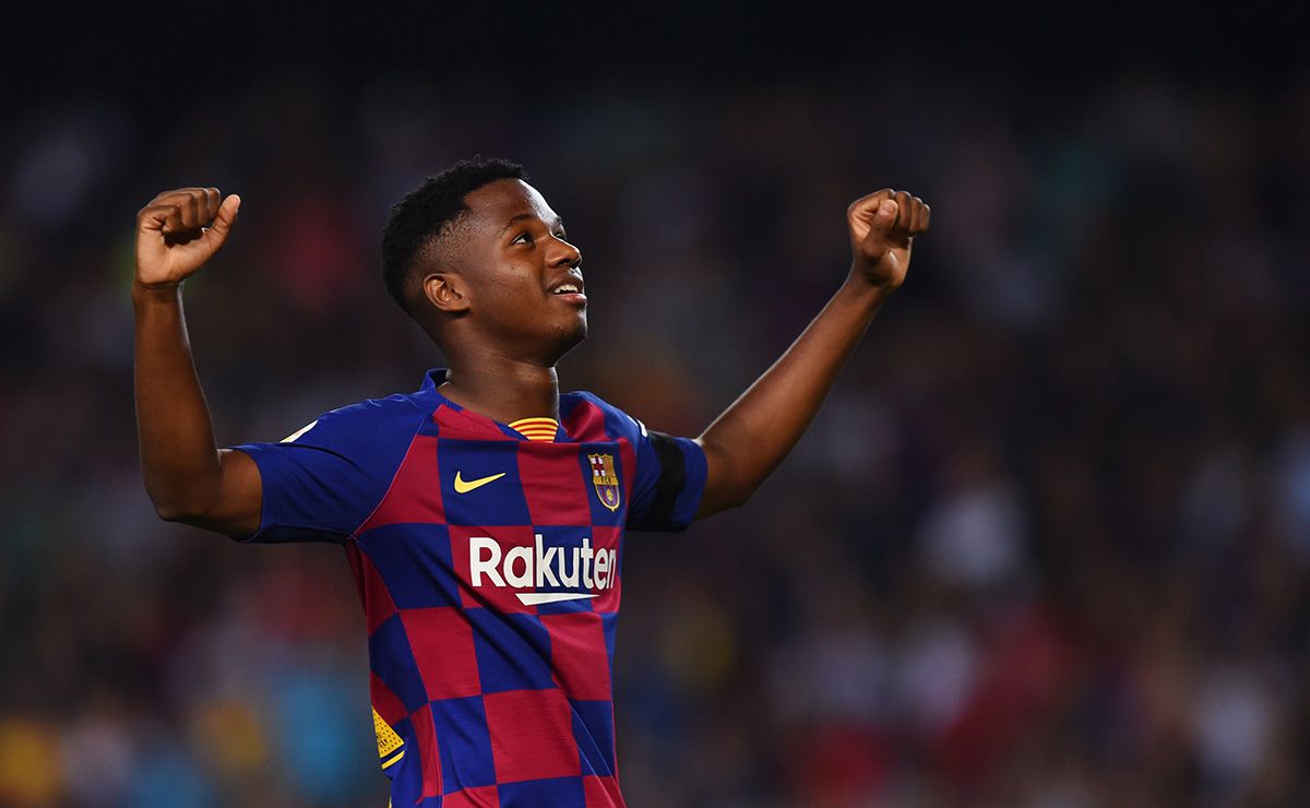 Ansu Fati, celebrating a goal scored with FC Barcelona