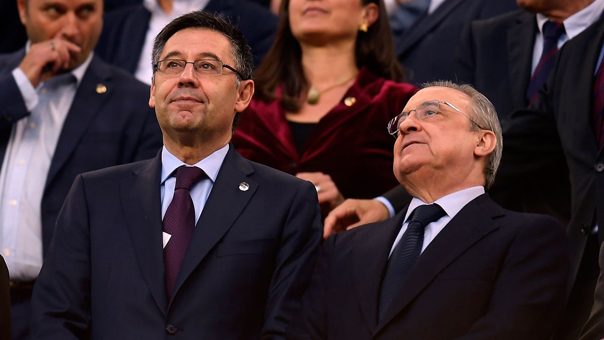 Josep Maria Bartomeu y Florentino Pérez en un Clásico en el Camp Nou