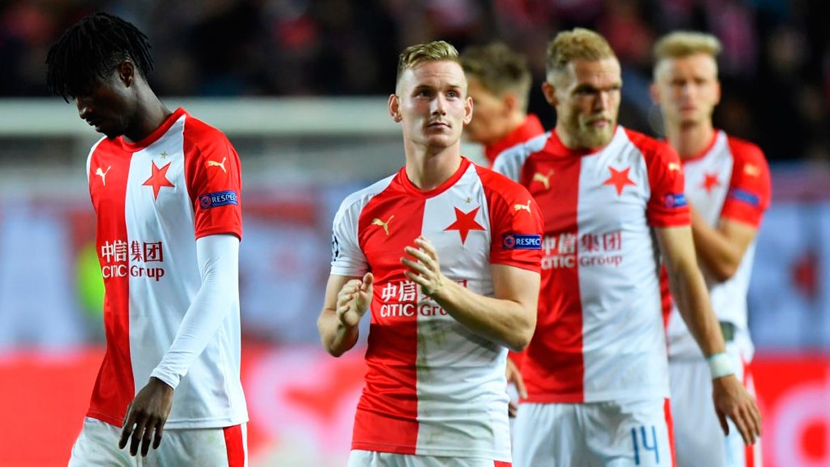 The players of the Slavia Prague in a Champions League match