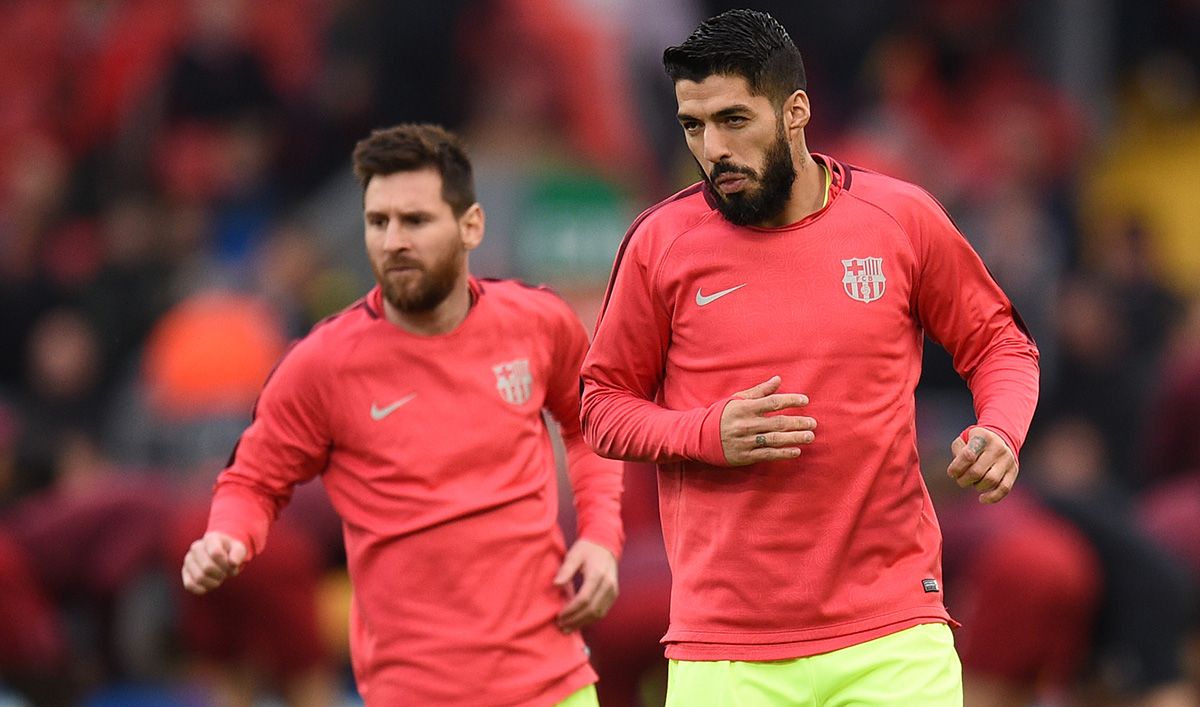 Leo Messi and Luis Suárez, during a warming with FC Barcelona