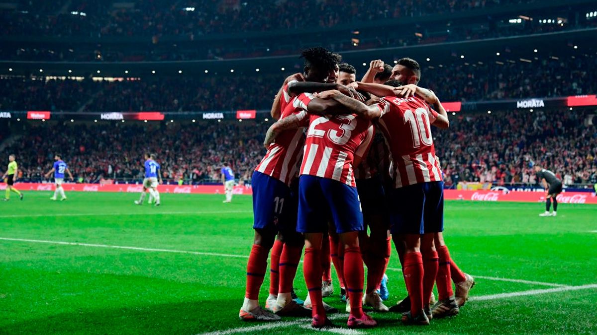 The players of Atlético de Madrid celebrate a goal in LaLiga