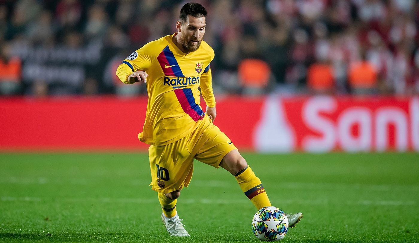 Leo Messi en el partido con el Slavia de Praga