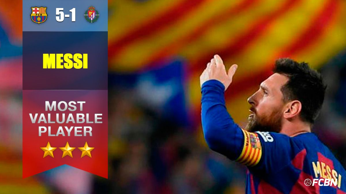 Leo Messi, celebrando uno de los goles contra el Valladolid