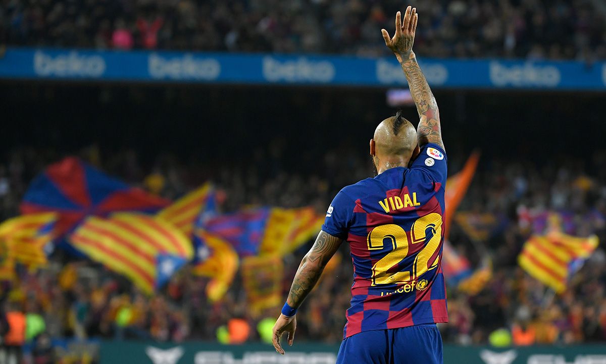 Arturo Vidal, during the duel against the Valladolid in the Camp Nou