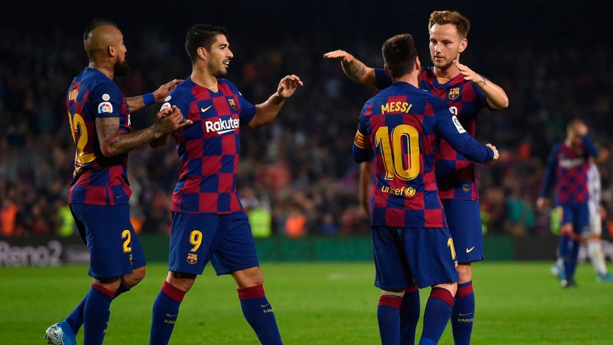 Ivan Rakitic celebra un gol del Barça en LaLiga