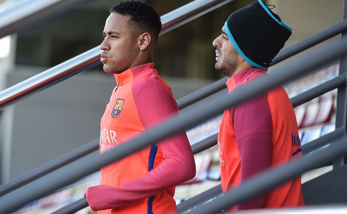 Neymar Jr and Luis Suárez, in an image of archive before a training