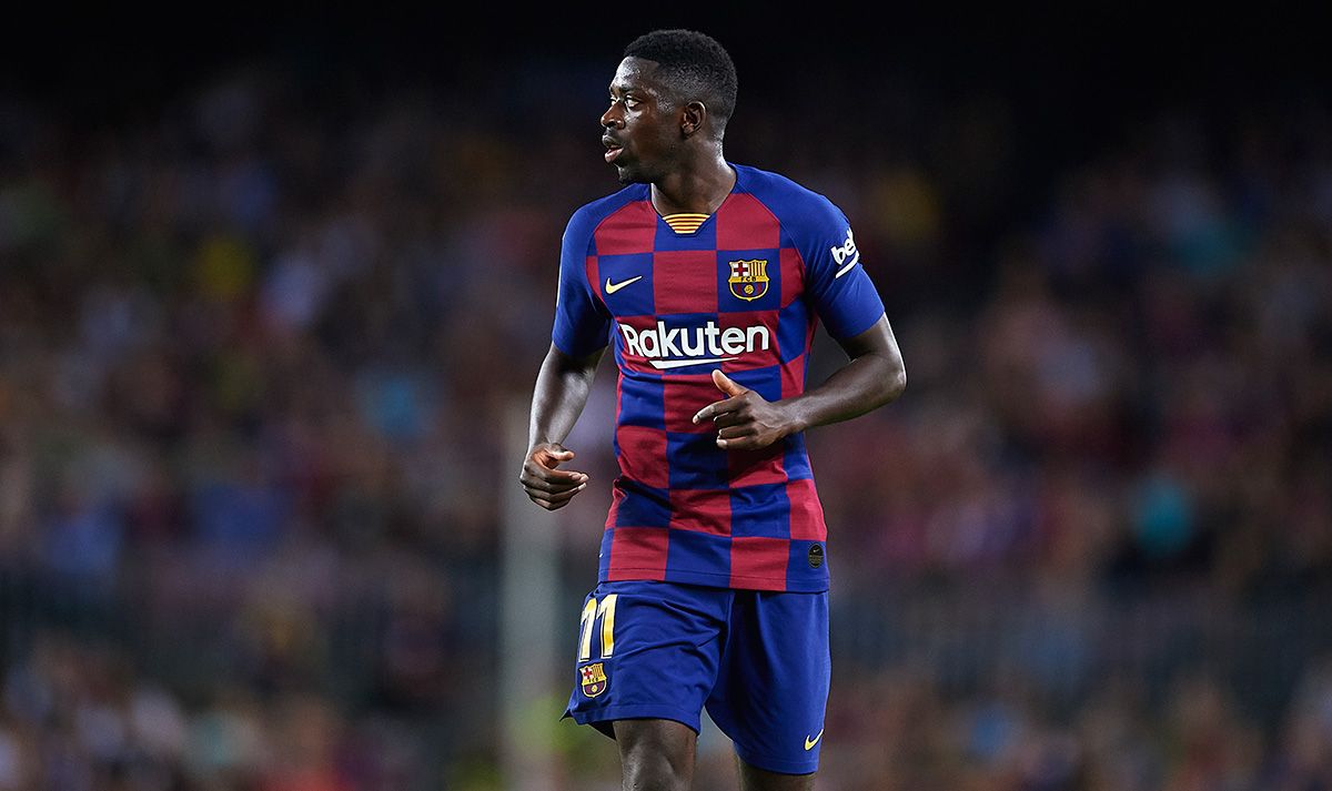 Ousmane Dembélé, durante un partido con el FC Barcelona en el Camp Nou