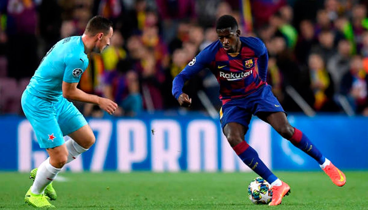 Ousmane Dembélé, contra el Slavia