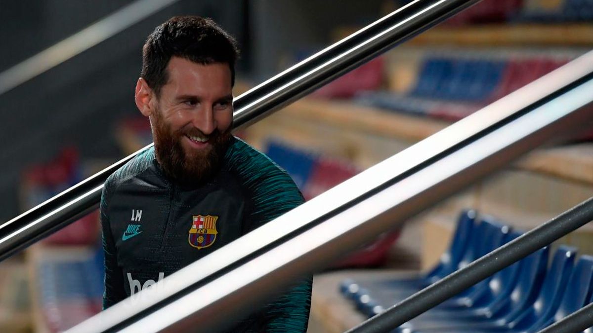 Leo Messi en un entrenamiento del FC Barcelona