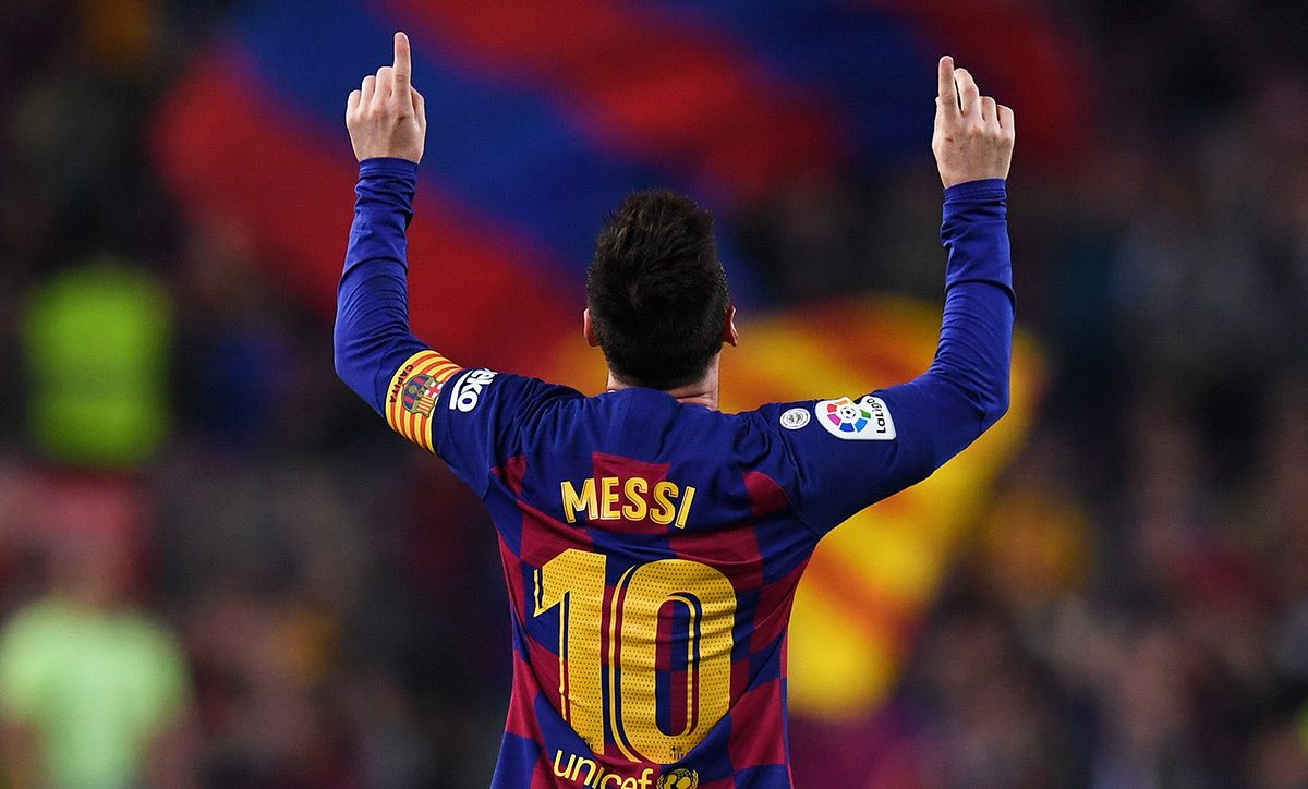 Leo Messi, celebrating a goal against the Celta de Vigo