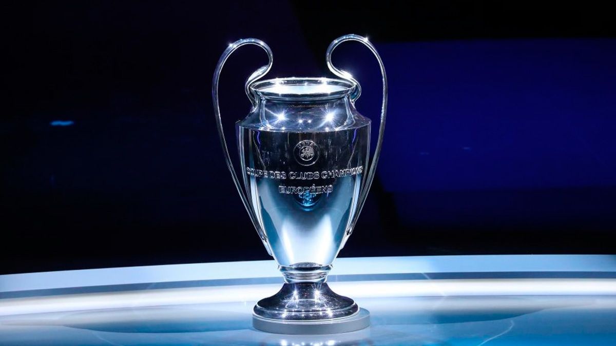 The Champions League trophy in an act of the UEFA