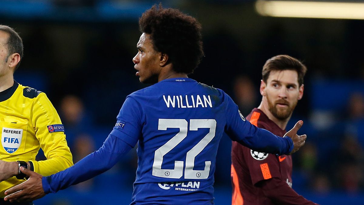 Willian y Leo Messi en un partido en la Champions League