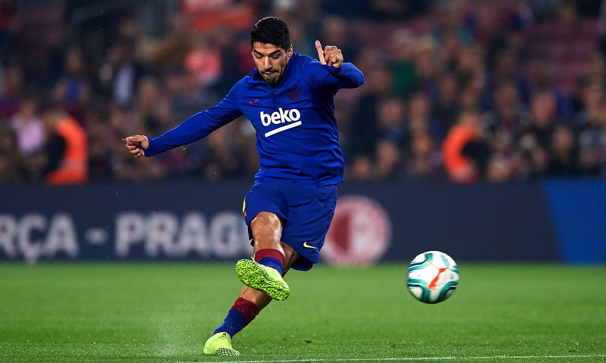 Luis Suárez, during a warming with the FC Barcelona this season