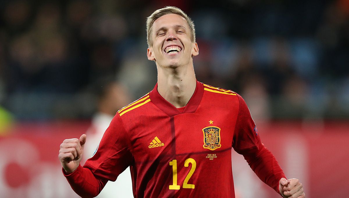 Dani Olmo, celebrating a goal with Spain