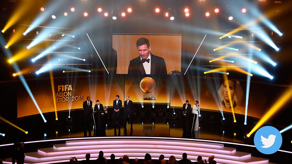 Leo Messi, receiving the Ballon d'Or in the year 2015