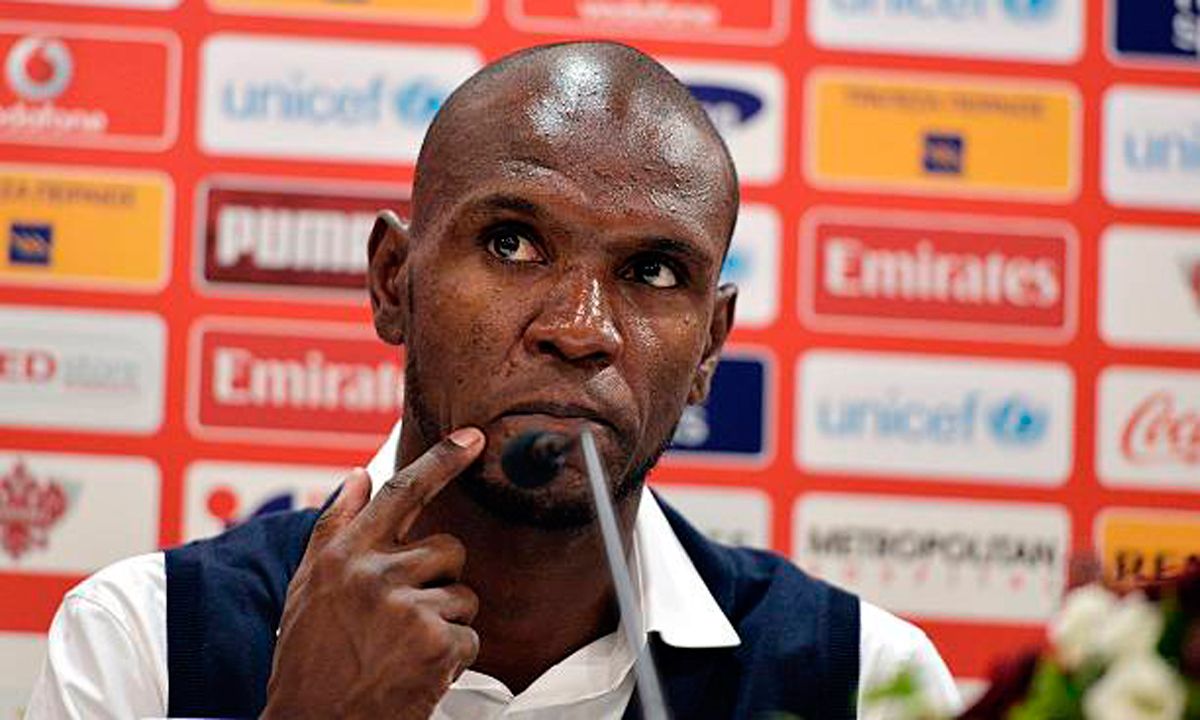 Éric Abidal, during a press conference