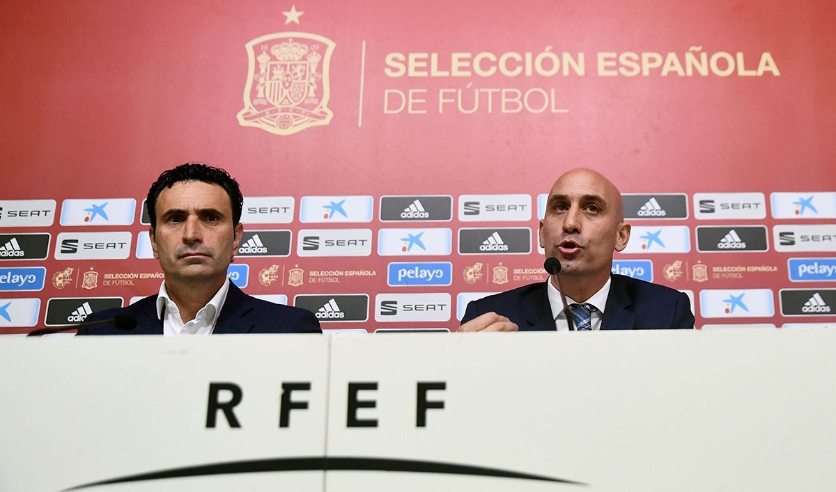 Rubiales and Molina, during the press conference of this Tuesday
