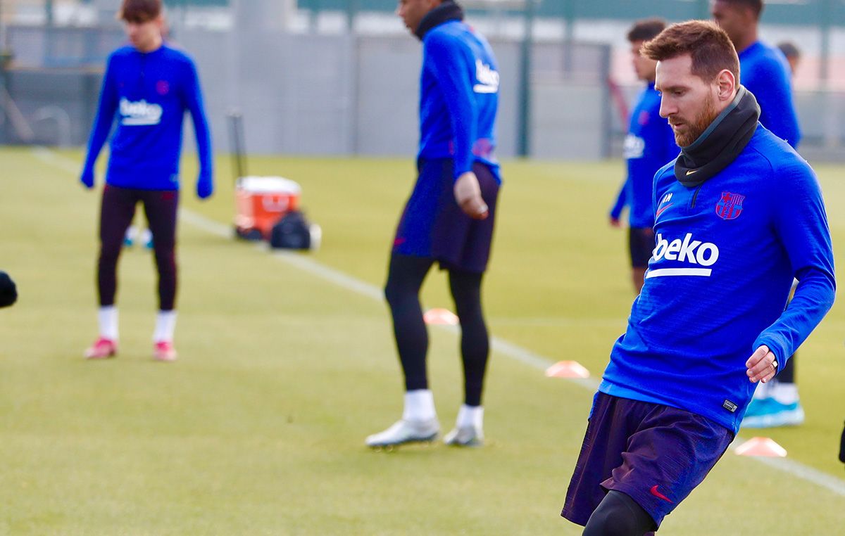 Leo Messi, durante un entreno con el FC Barcelona esta temporada