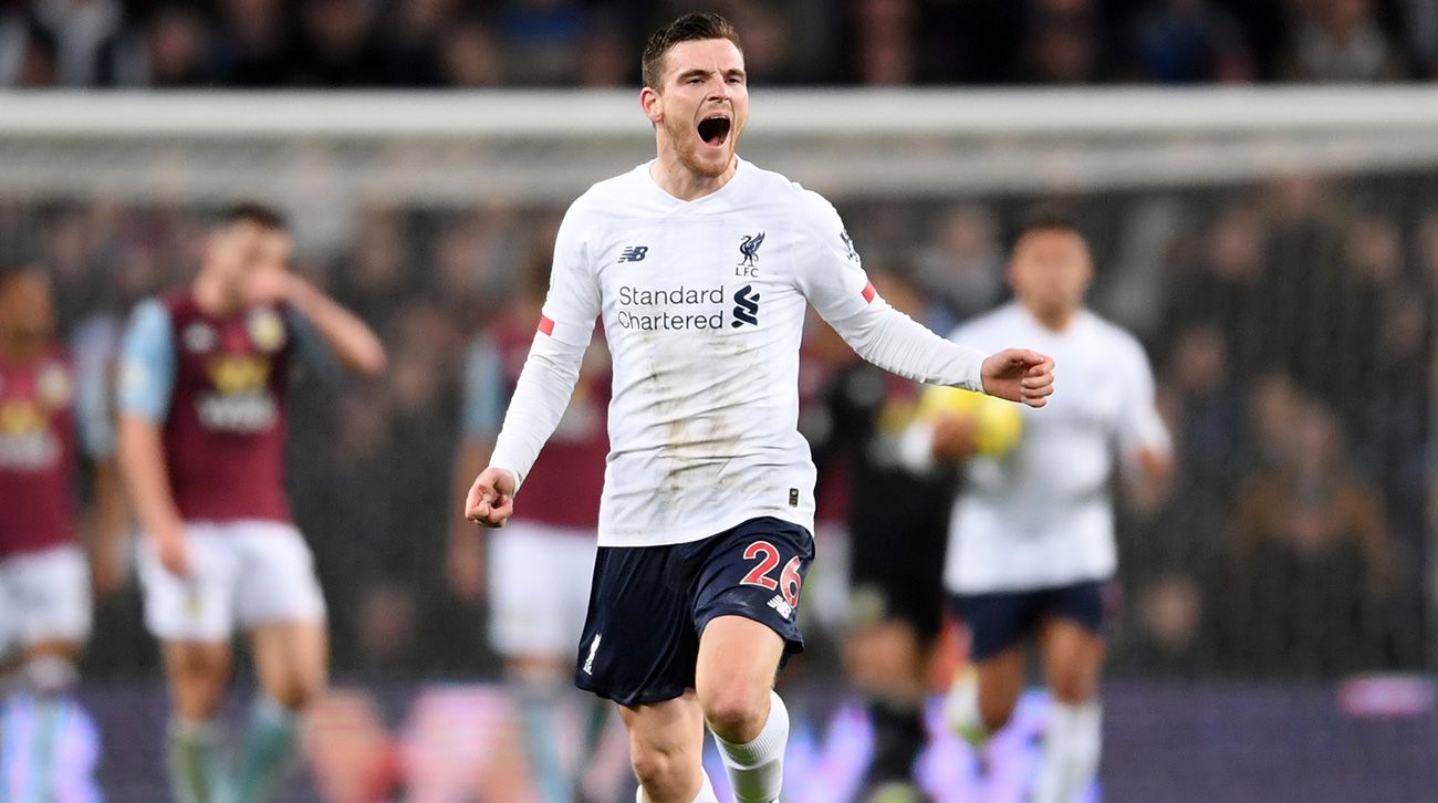 Andrew Robertson celebrates a goal with the Liverpool