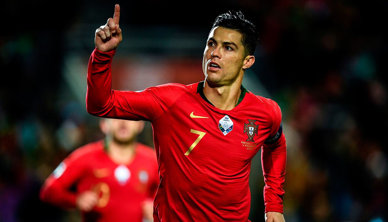 Cristiano Ronaldo celebrates a goal with Portugal