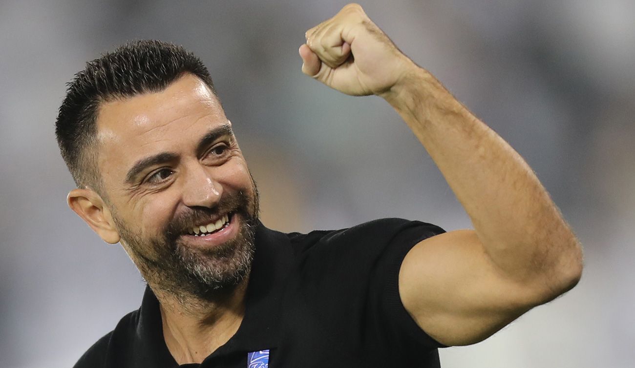 Xavi Hernández celebrates a victory like trainer