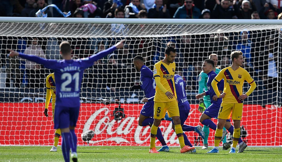 El Leganés, celebrando el golazo de En-Nesyri contra el Barça