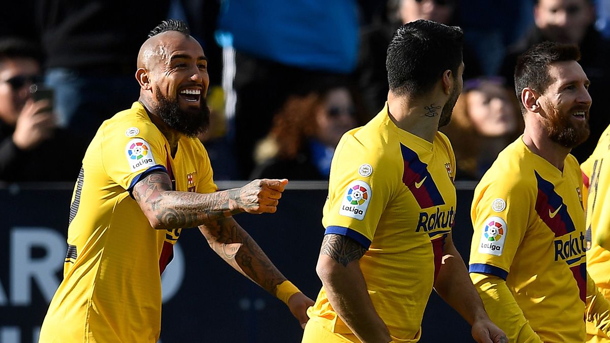 Arturo Vidal celebra un gol con el Barça en LaLiga