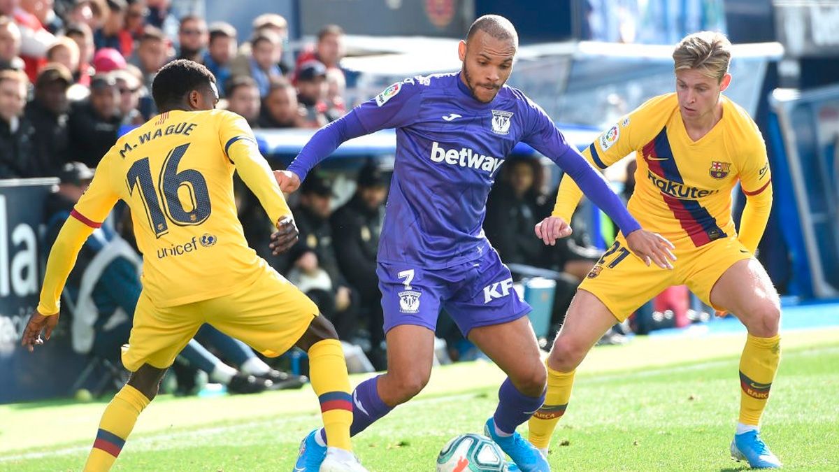 Moussa Wagué en un partido del Barça en Leganés