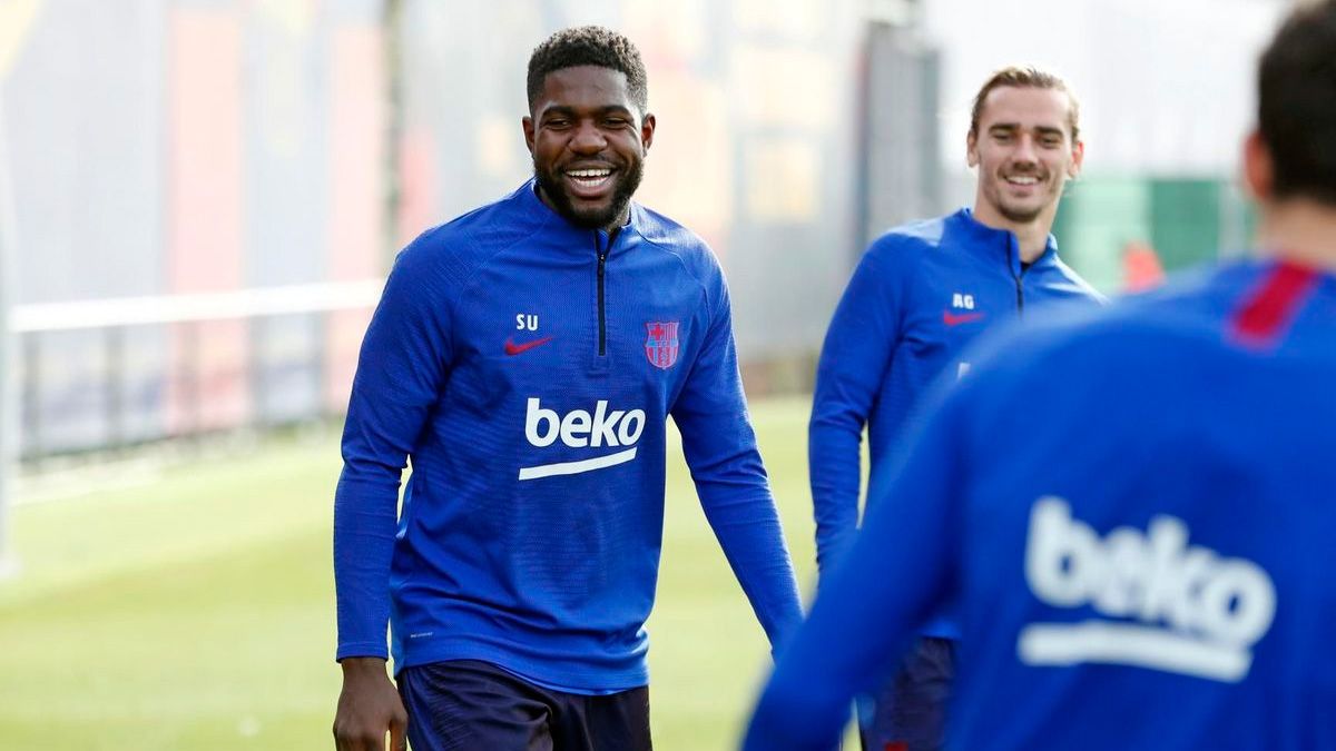 Samuel Umtiti in a training session with Barça | FCB