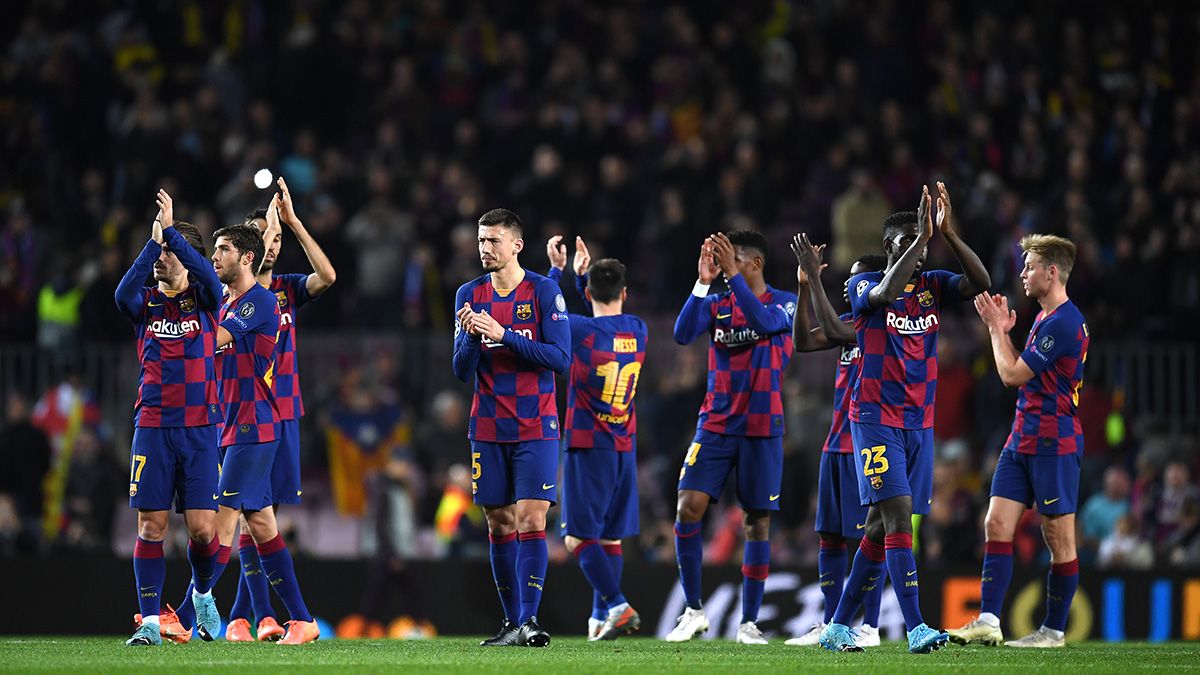 The FC Barcelona, celebrating the victory against the Borussia Dortmund