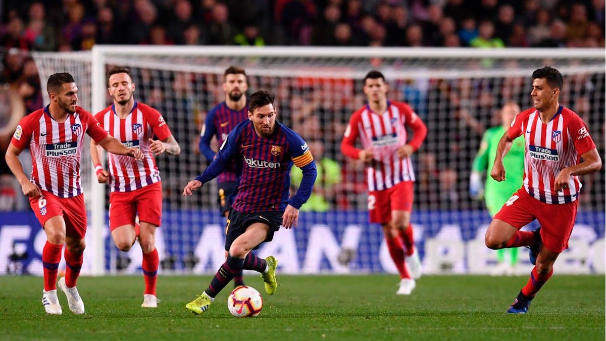 Leo Messi in a match between Barça and Atlético de Madrid