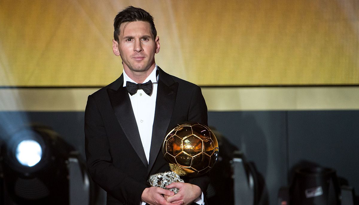 Leo Messi, with one of his six Golden Balls in the hands