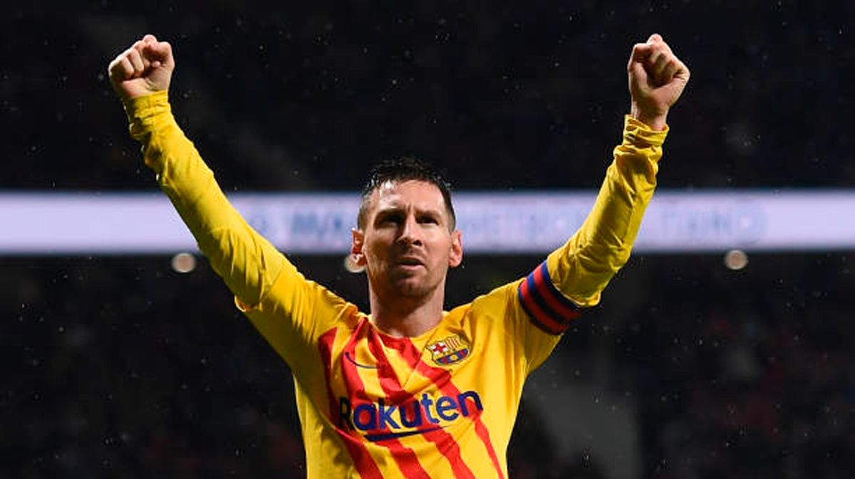 Messi, celebrating his goal to the Atlético