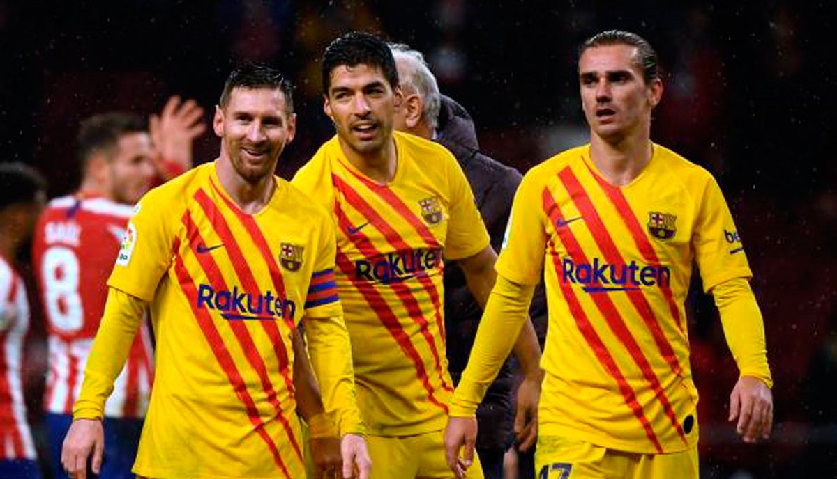 Messi, Suárez y Griezmann en el Wanda