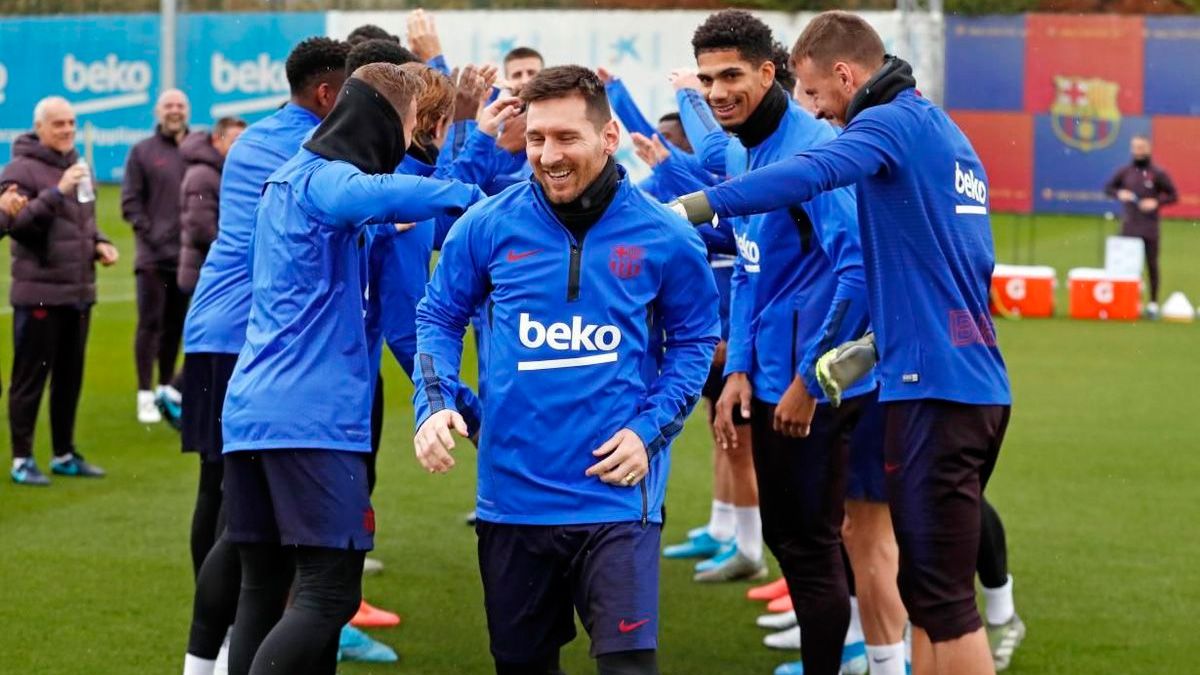 Leo Messi en una sesión de entrenamiento del Barça