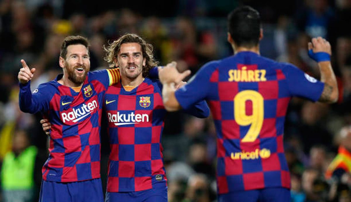 Messi, Suárez and Griezmann form the offensive trident culé