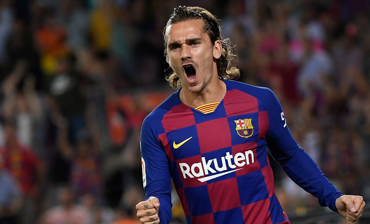 Antoine Griezmann, celebrating the goal against the Mallorca in the Camp Nou