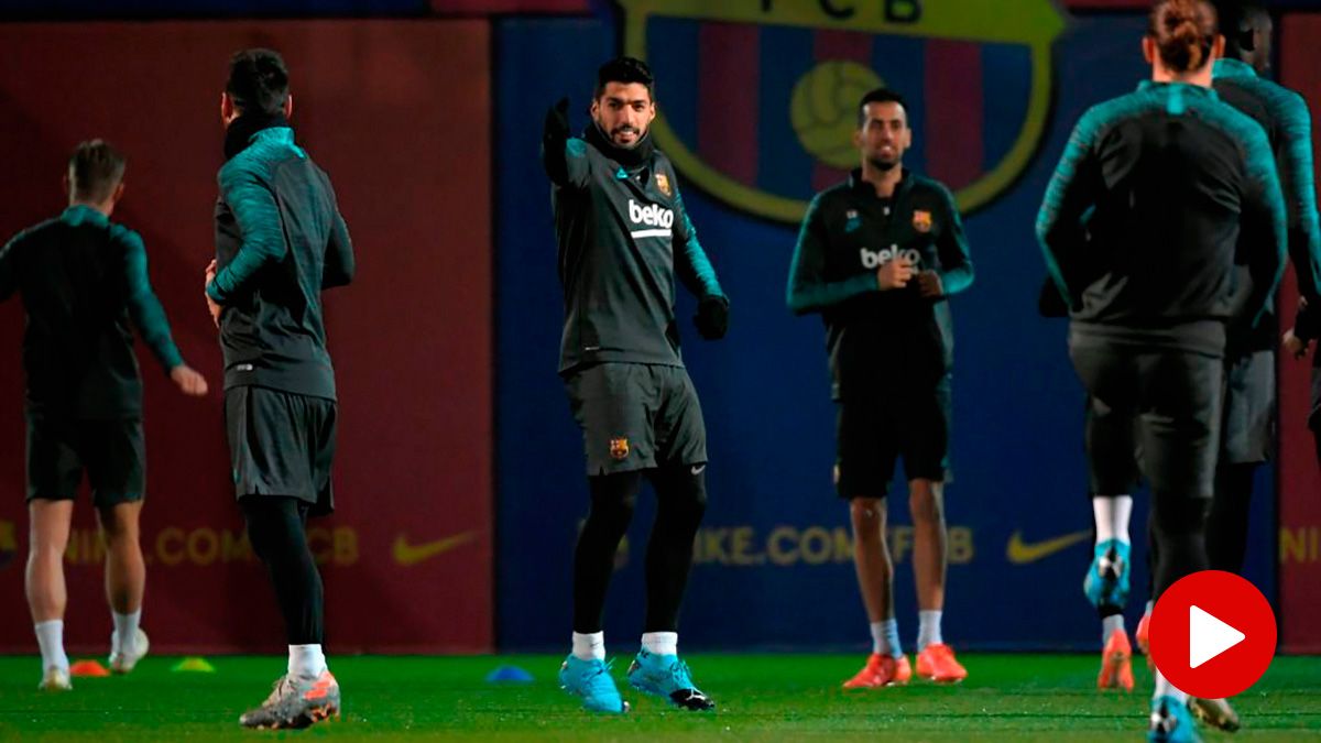 Luis Suárez en un entrenamiento con el Barcelona
