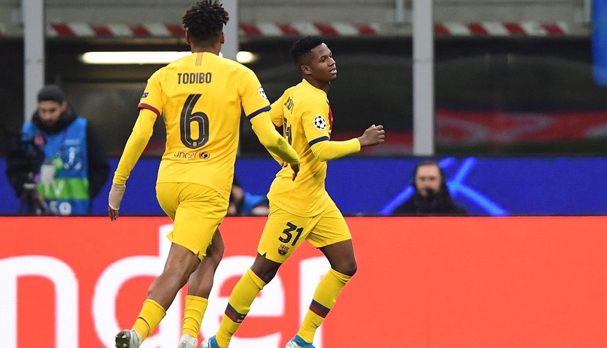 Ansu Fati, celebrando el gol marcado contra el Inter