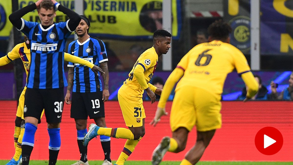 Ansu Fati, celebrando el gol marcado contra el Inter para hacer historia