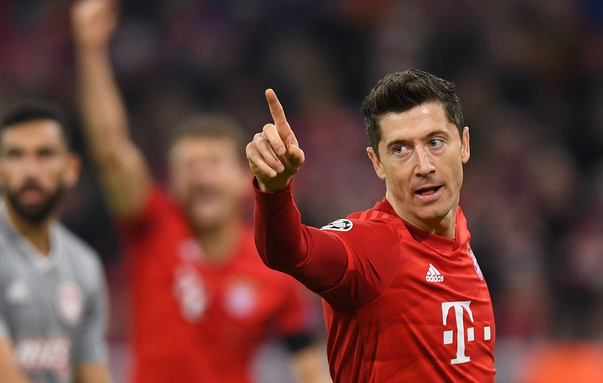 Robert Lewandowski, celebrating a goal with the Bayern Munich