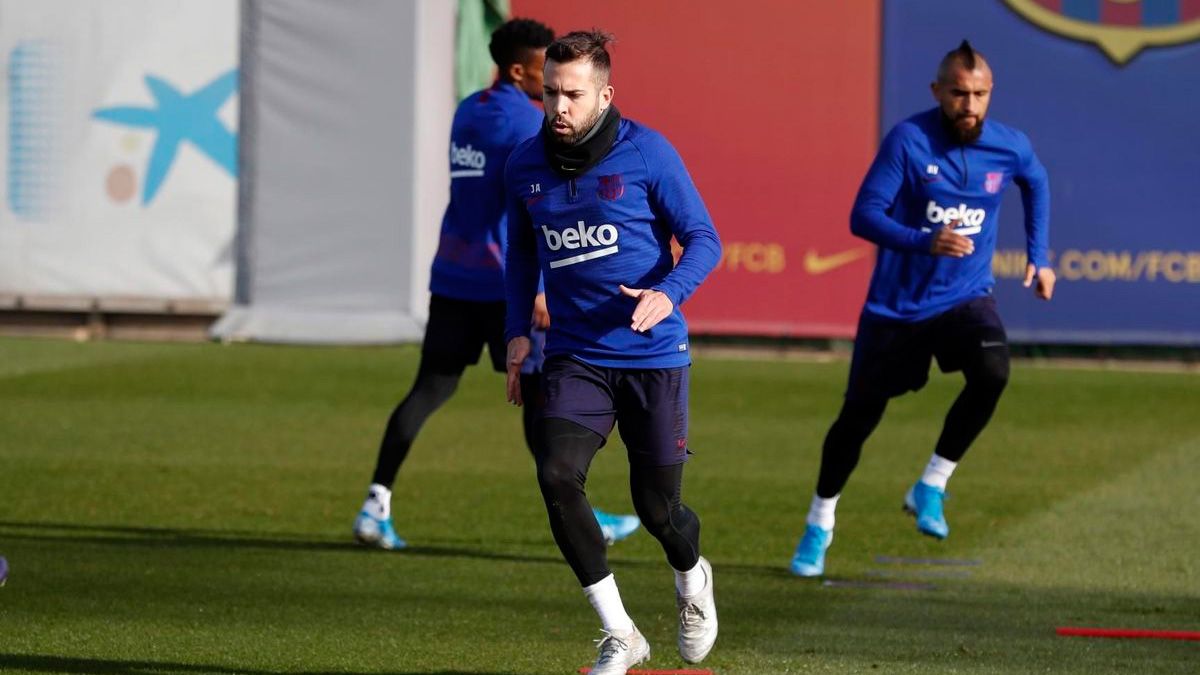 Jordi Alba y Nélson Semedo en un entrenamiento del Barça